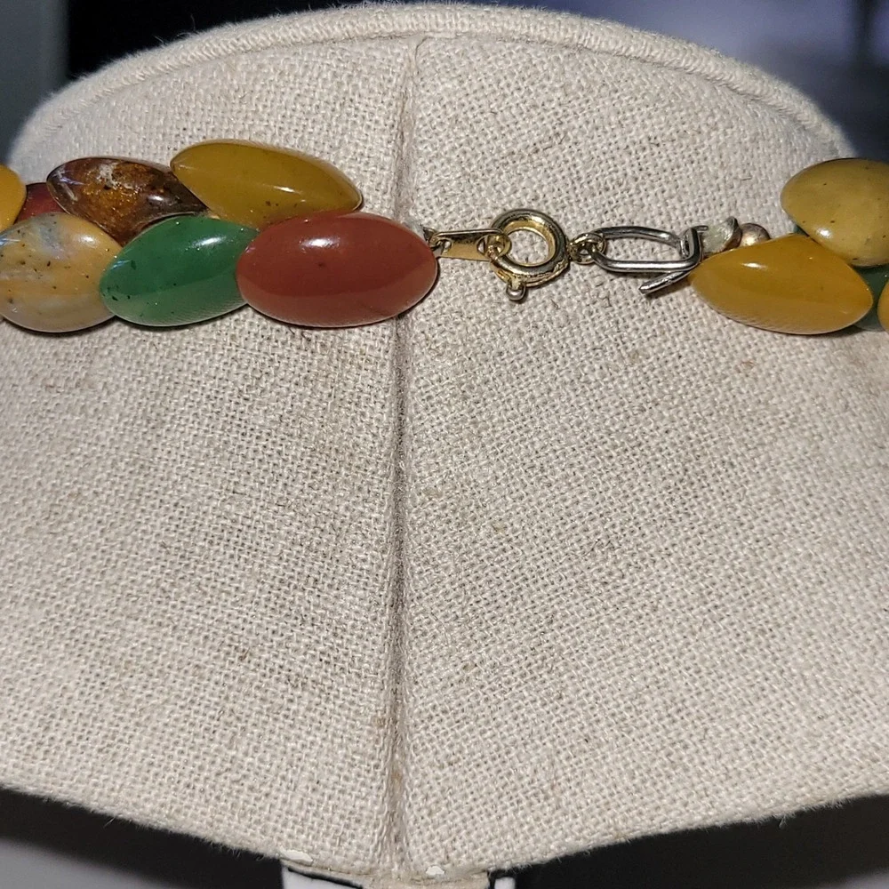 Vintage Multicolor Art Glass Bead Necklace Double Strand 17 Inch